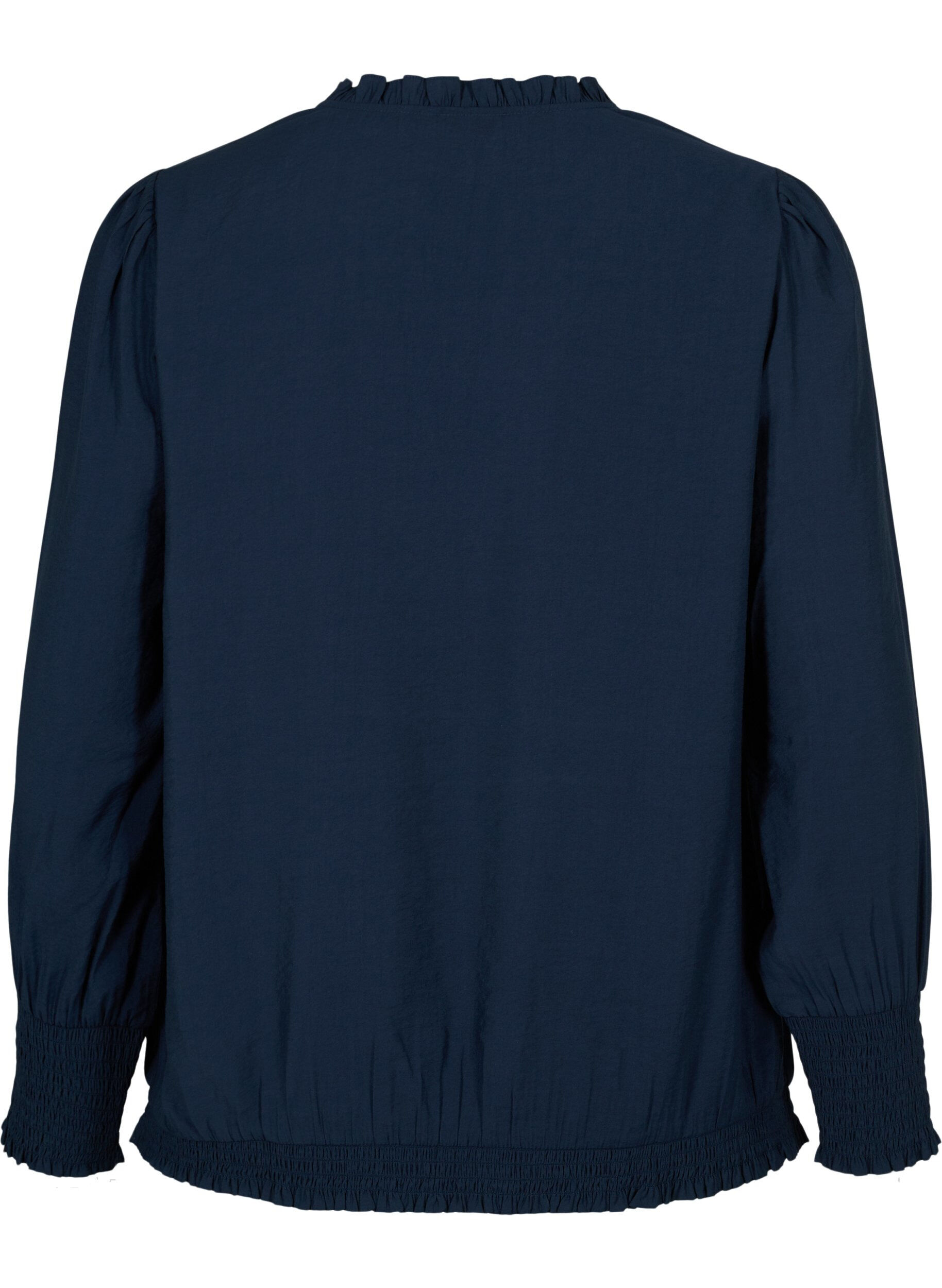 ZizziViskosebluse mit langen &Auml;rmeln und Smock, Navy Blazer, Packshot image number 1