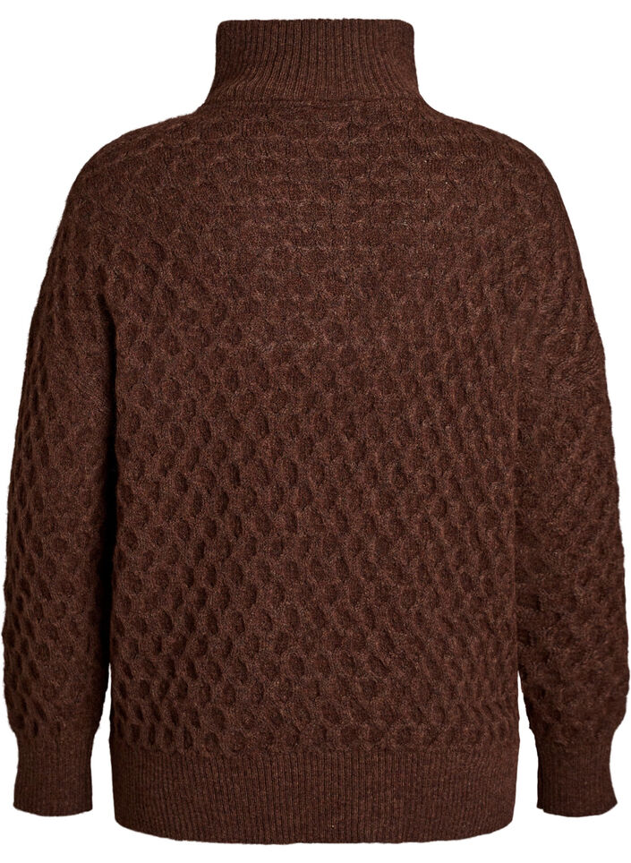 Pullover mit hohem Kragen und Struktur, Braun, Packshot