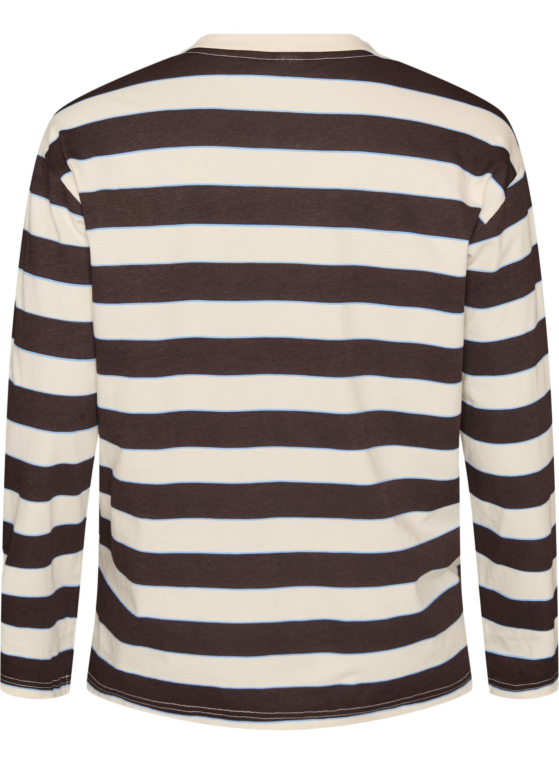 ZizziGestreifte Bluse aus Jersey mit sportlichem Textprint, Braun, Packshot image number 1