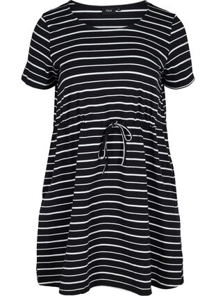 Kurzarm Baumwolltunika mit Streifen, Black/White Stripe , Packshot image number 0
