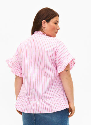 Gestreifte Bluse mit Schößchen- und Rüschendetails, Pink Red Stripe, Model image number 1