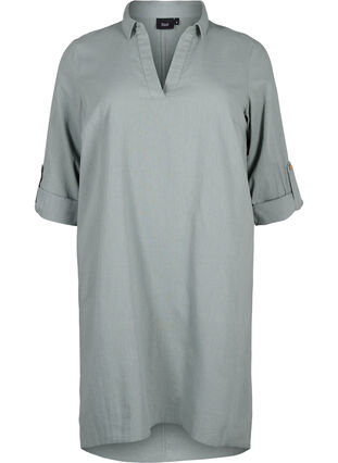 Kleid mit V-Ausschnitt aus Baumwolle und Leinen, Chinois Green, Packshot image number 0