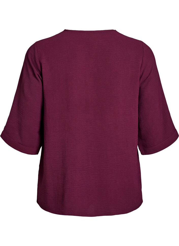 Bluse mit V-Ausschnitt und 3/4-&Auml;rmeln, Rot, Packshot image number 1