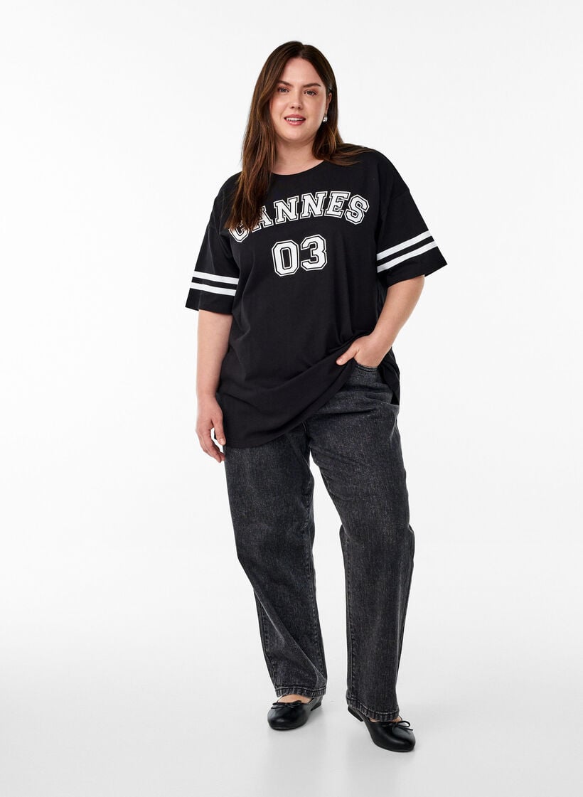 Sportliches Oversize-College-T-Shirt, Schwarz, Model image number 1