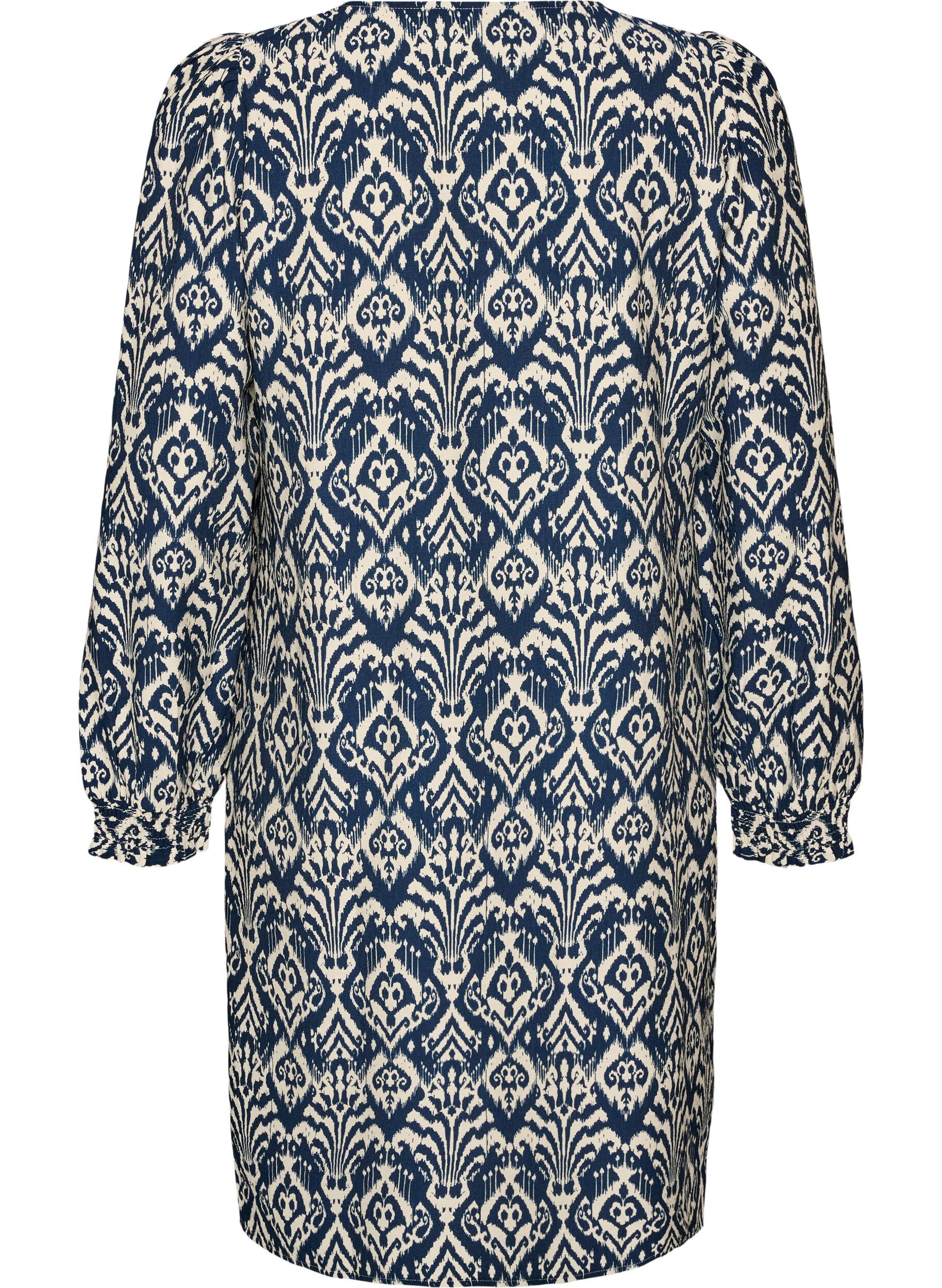 ZizziGemustertes Kleid aus Viskose mit langen &Auml;rmeln, Blau, Packshot image number 1