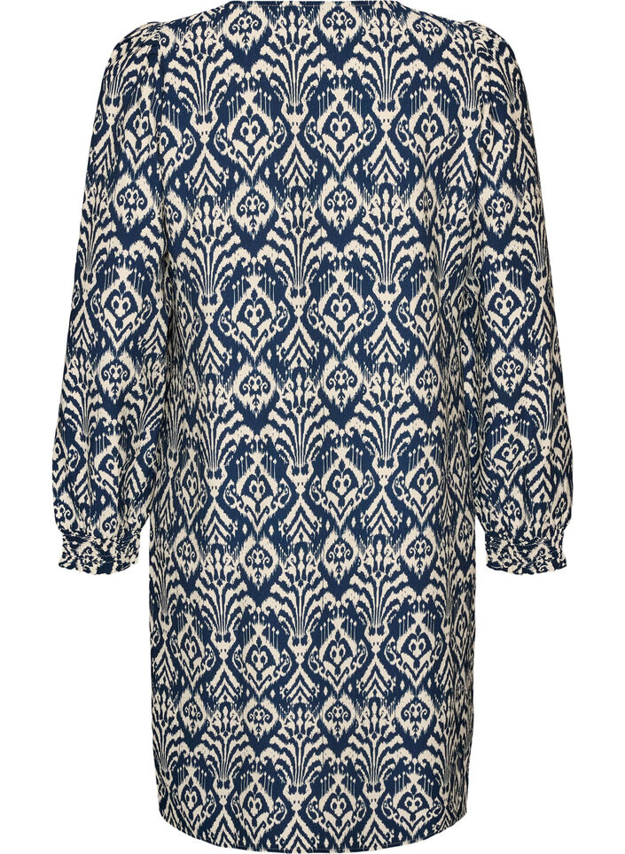 Gemustertes Kleid aus Viskose mit langen &Auml;rmeln, Blau, Packshot image number 1