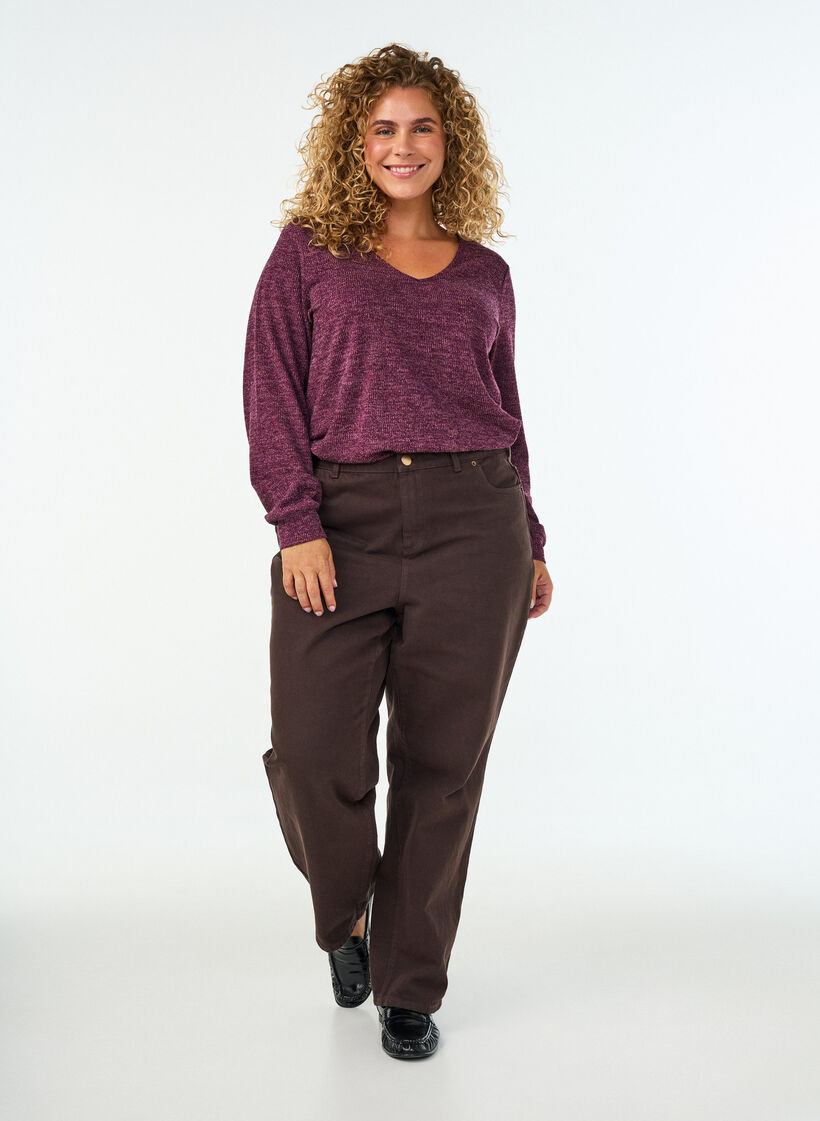 Bluse aus Jersey mit V-Ausschnitt und langen &Auml;rmeln, Dunkles Bordeaux, Model image number 1