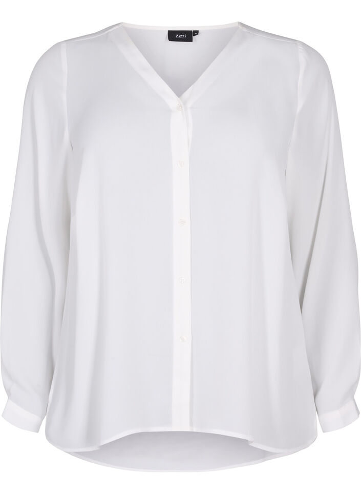 Langärmeliges Hemd mit V-Ausschnitt, Bright White, Packshot image number 0
