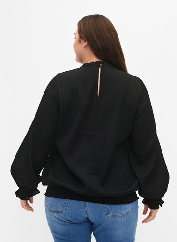 Gesmokte Bluse mit Rüschen und Struktur, Black, Model image number 1