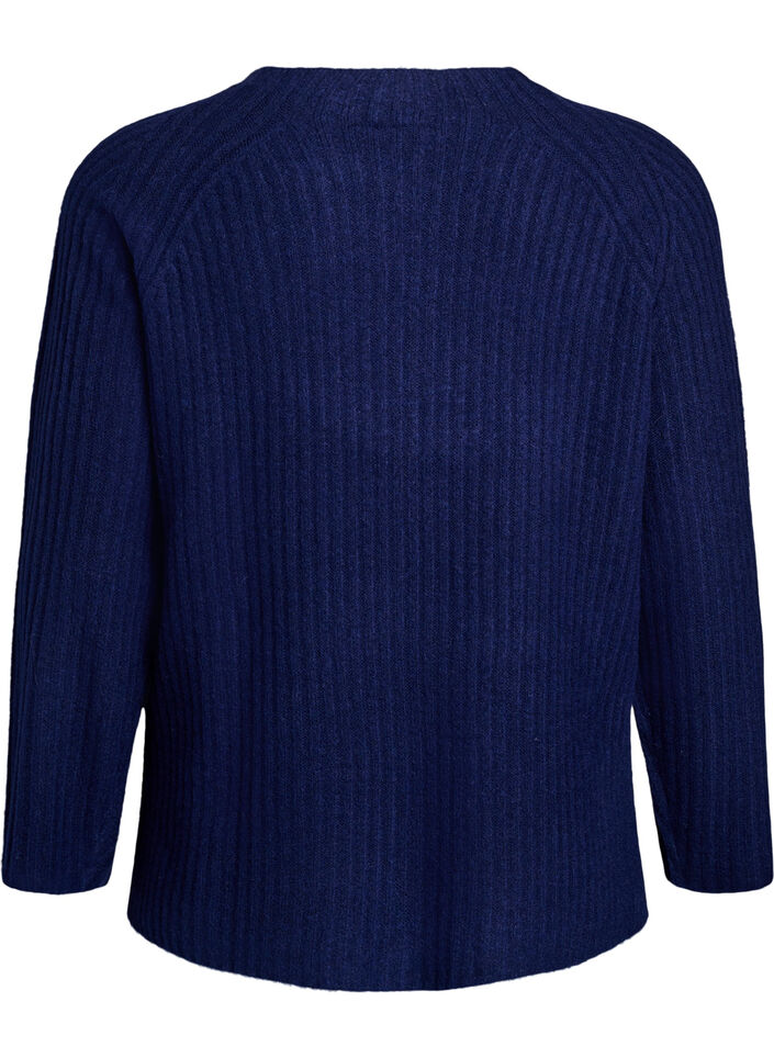 Pullover aus Rippstrick mit Zierknöpfen, Blau, Packshot image number 1