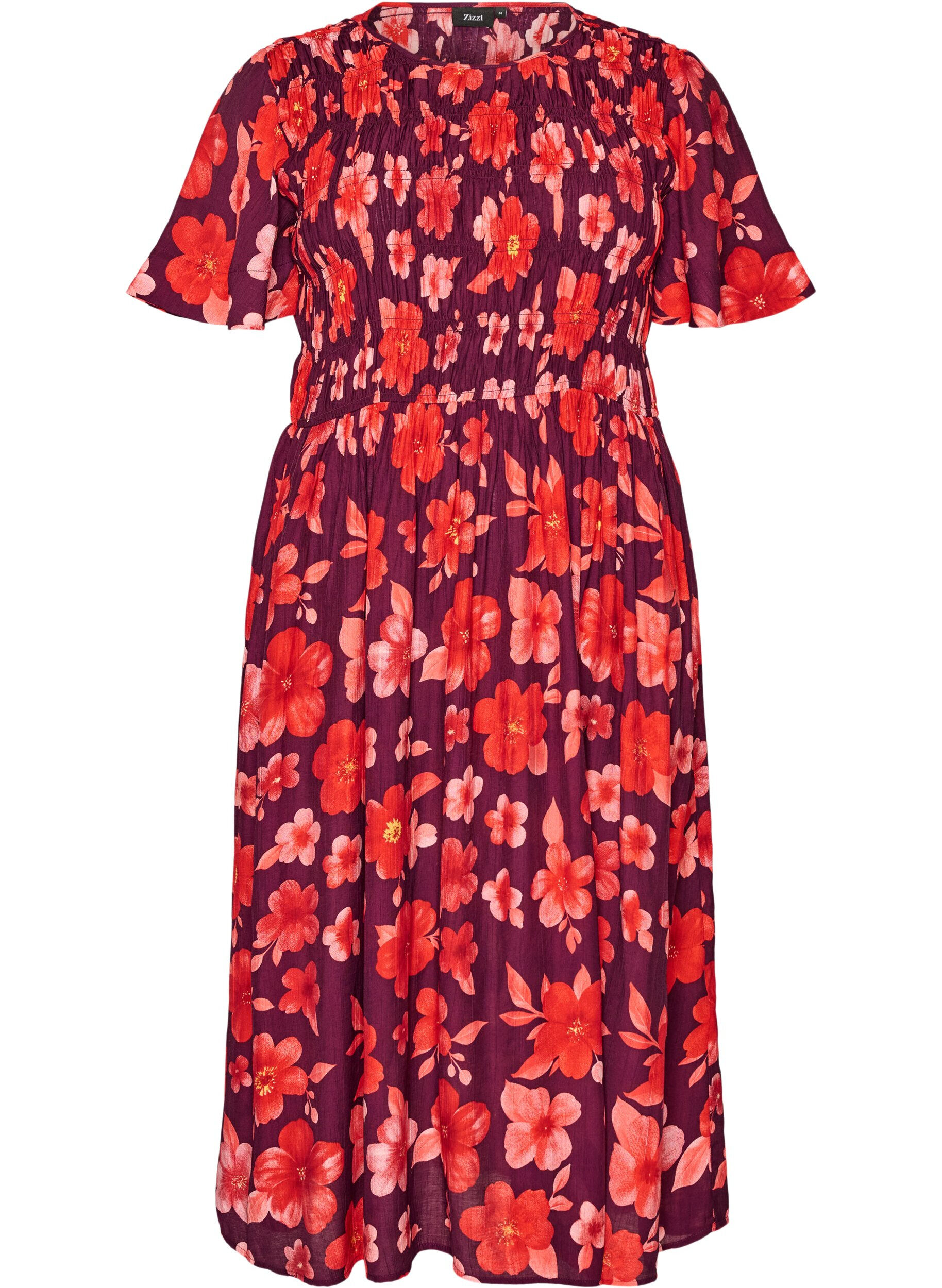 ZizziKleid mit Smock und Blumenprint, Lila, Packshot image number 0