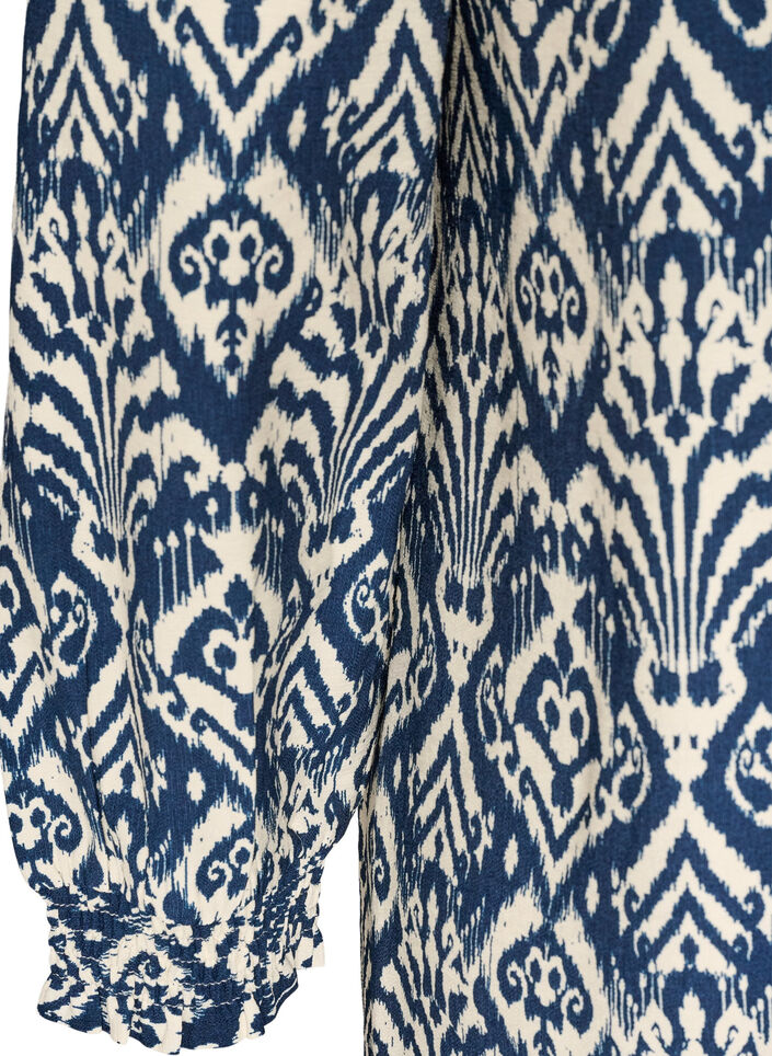 Gemustertes Kleid aus Viskose mit langen &Auml;rmeln, Blau, Packshot image number 3