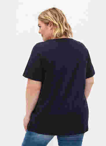 T-Shirt aus Baumwolle mit Spitzenband, Navy Blazer, Model image number 1