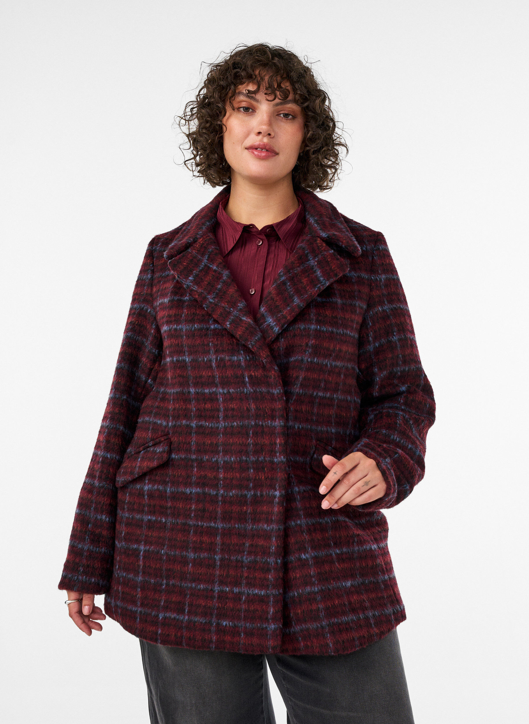 ZizziKarierte Jacke mit Taschen, Rot, Model image number 0