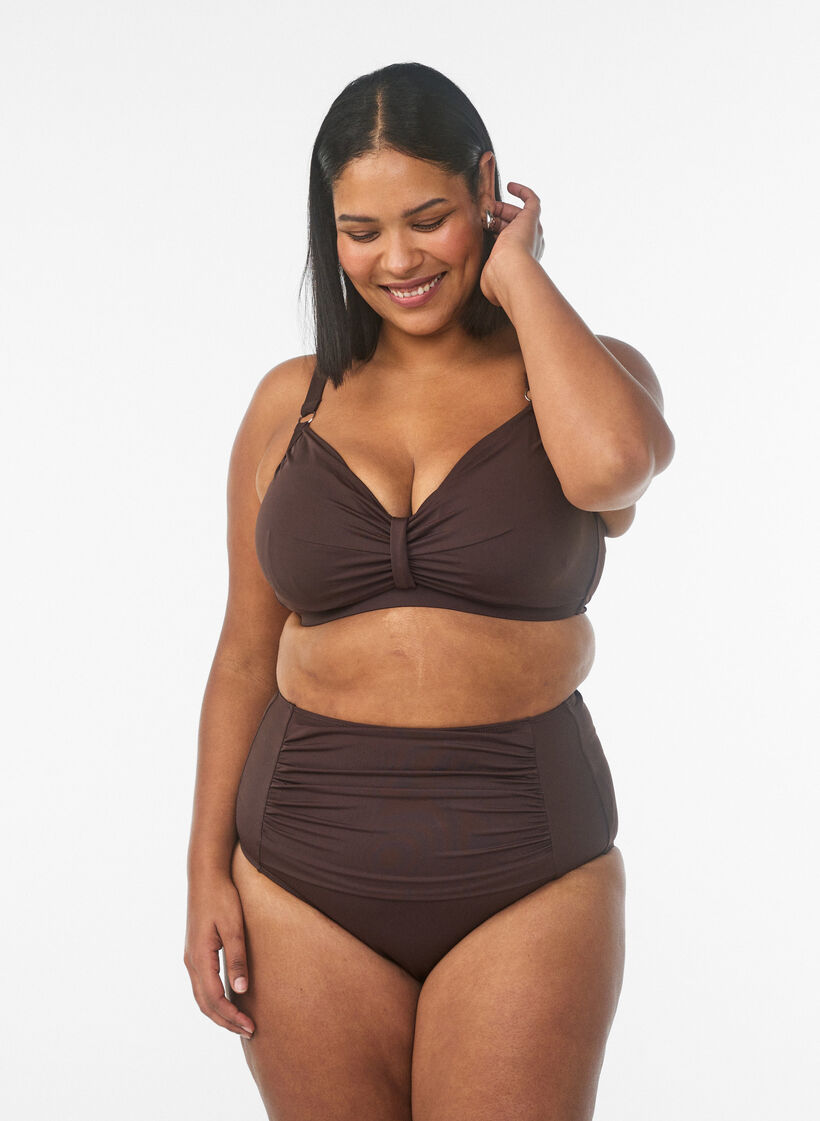 Bikini-Unterteil mit hoher Taille, Braun, Model image number 0