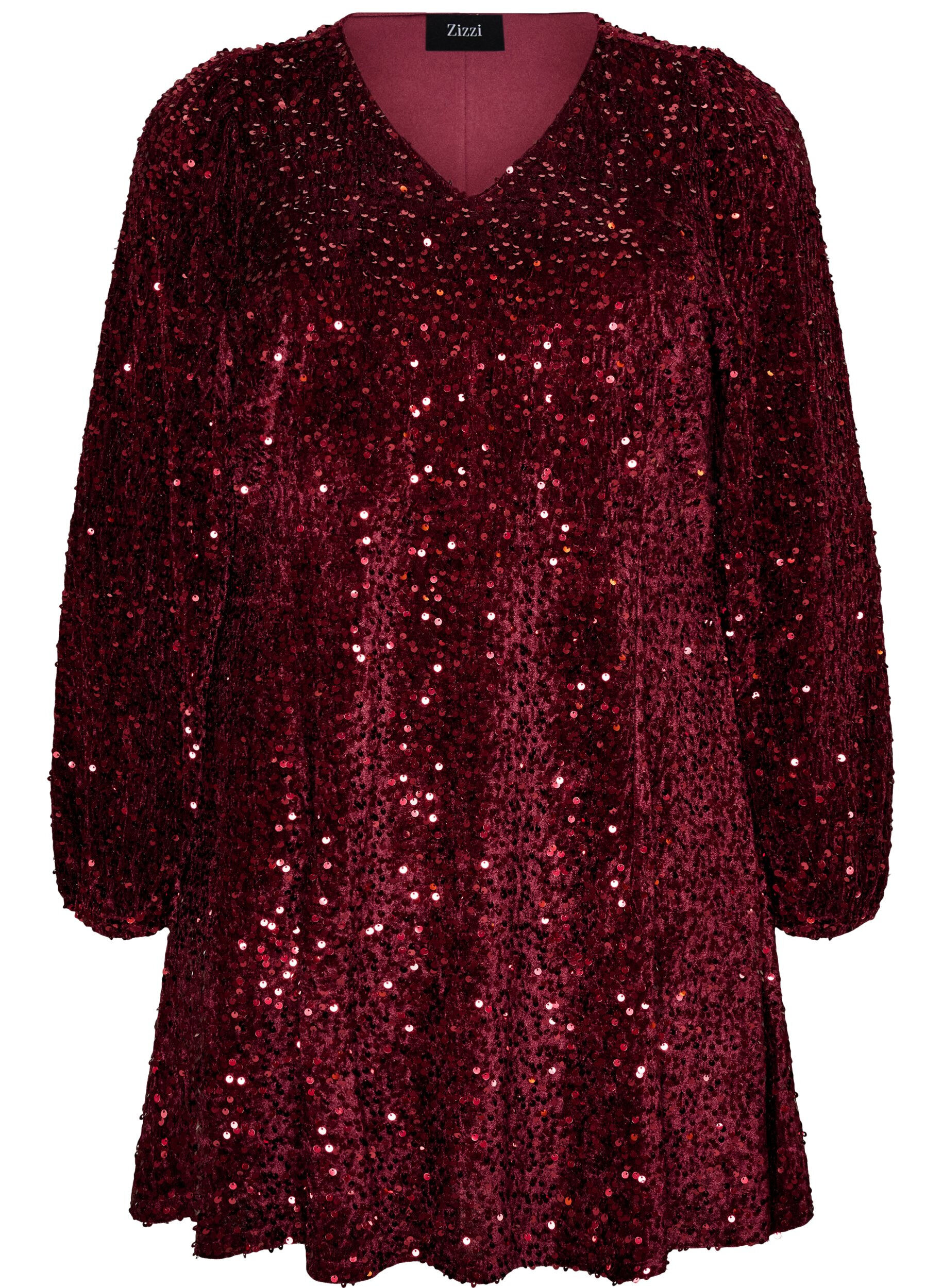 ZizziKurzes Kleid mit Pailletten in A-Linie, Rot, Packshot image number 0