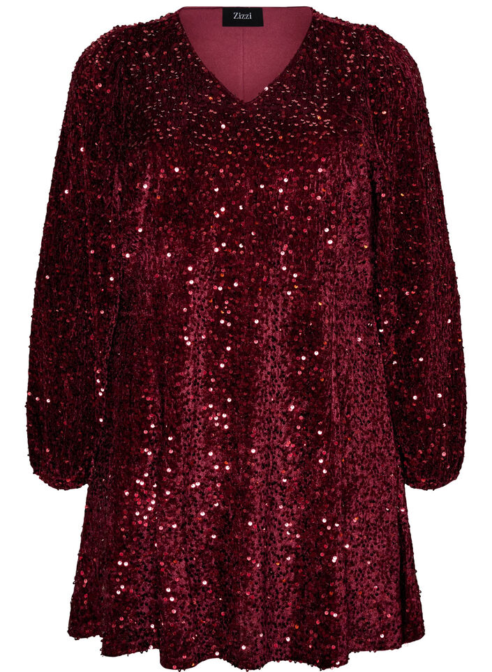 Kurzes Kleid mit Pailletten in A-Linie, Rot, Packshot image number 0