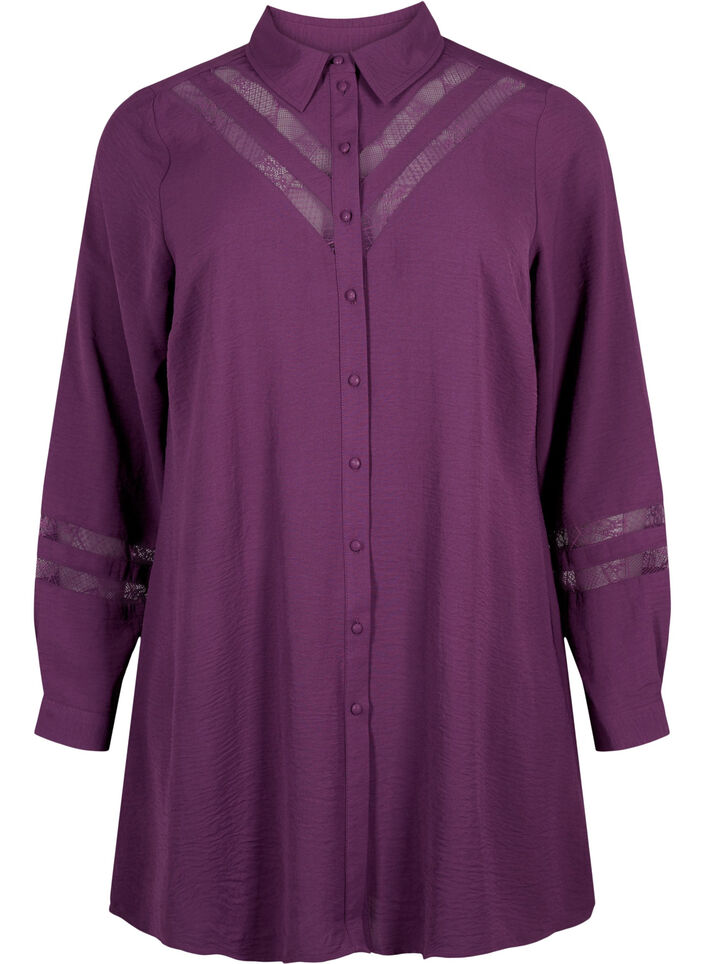 Langes Shirt mit Spitzendetails, Deep Purple, Packshot image number 0