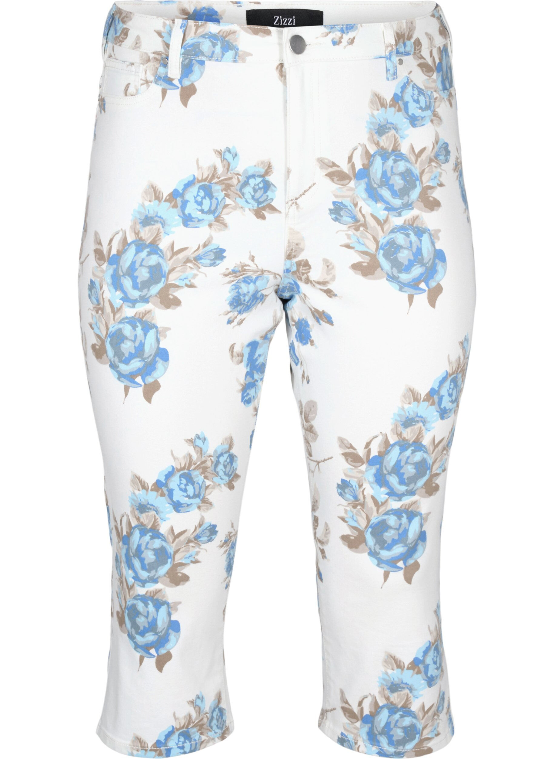 ZizziAmy Capri-Jeans mit hohem Bund und Blumenprint, White B.AOP, Packshot image number 0