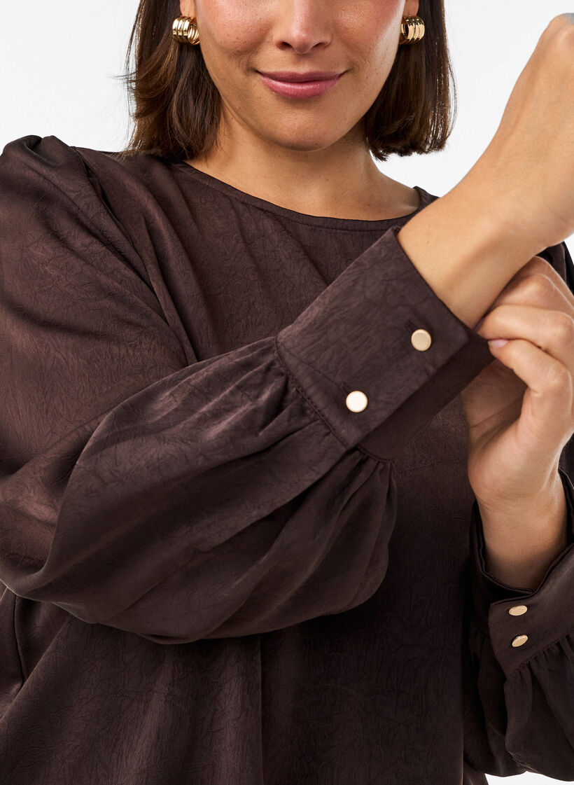 Bluse im Satin-Look mit Ballonform, Braun, Model image number 3