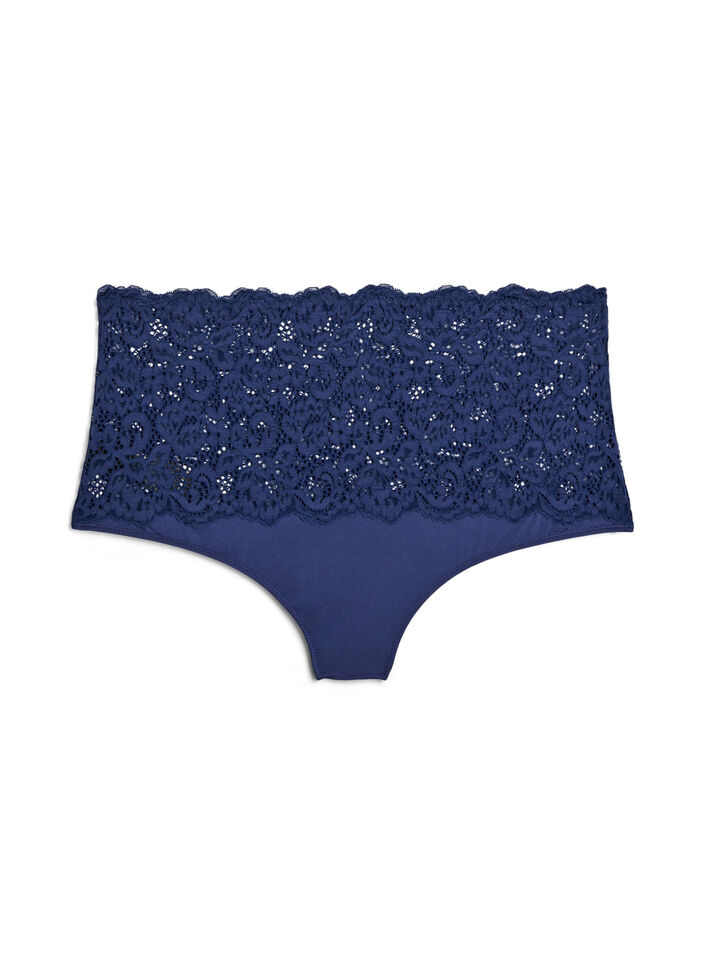 Hipster-Panty mit hoher Taille und Spitze, Medieval Blue, Packshot image number 1