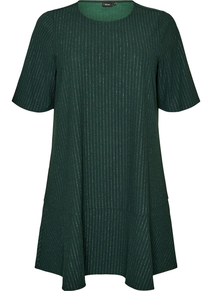 Kurzes A-Linien-Kleid mit Glitzerstreifen, Gr&uuml;n, Packshot image number 0