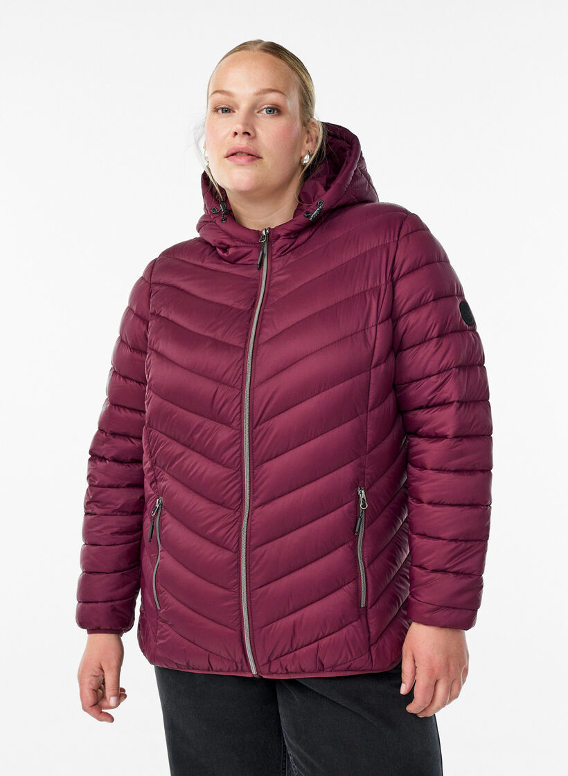 Leichte Steppjacke mit Kapuze, Dunkles Bordeaux, Model image number 0