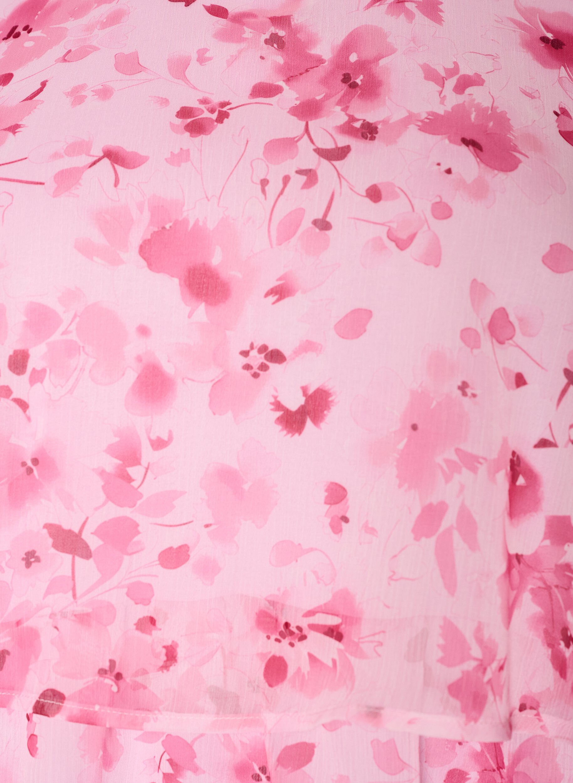 ZizziKurzes Kleid in Chiffon-Optik mit Blumenprint und Volantlagen, Pink, Packshot image number 2