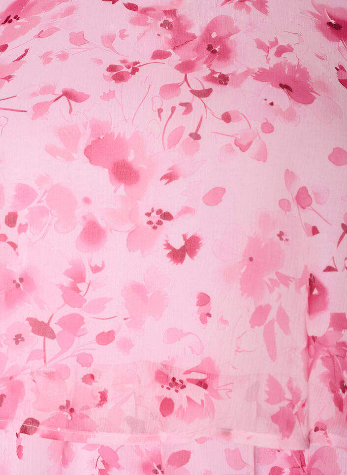 Kurzes Kleid in Chiffon-Optik mit Blumenprint und Volantlagen, Pink, Packshot image number 2