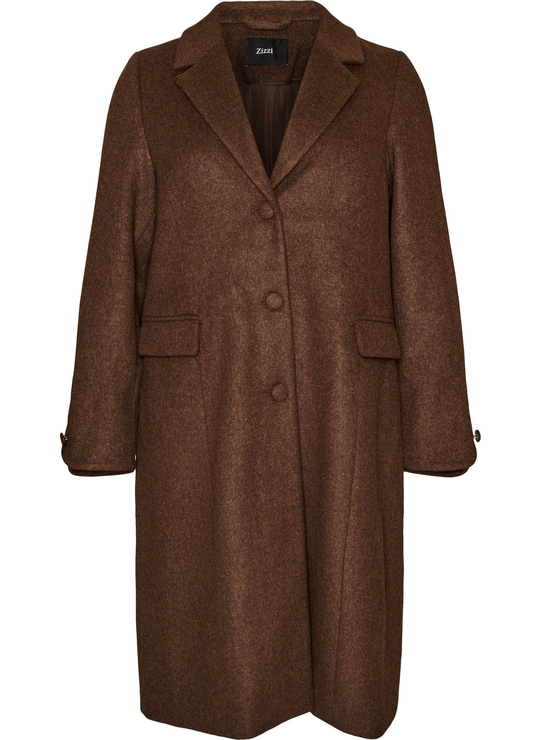 ZizziMantel aus Wollmischung mit Revers und Kn&ouml;pfen, Braun, Packshot image number 0