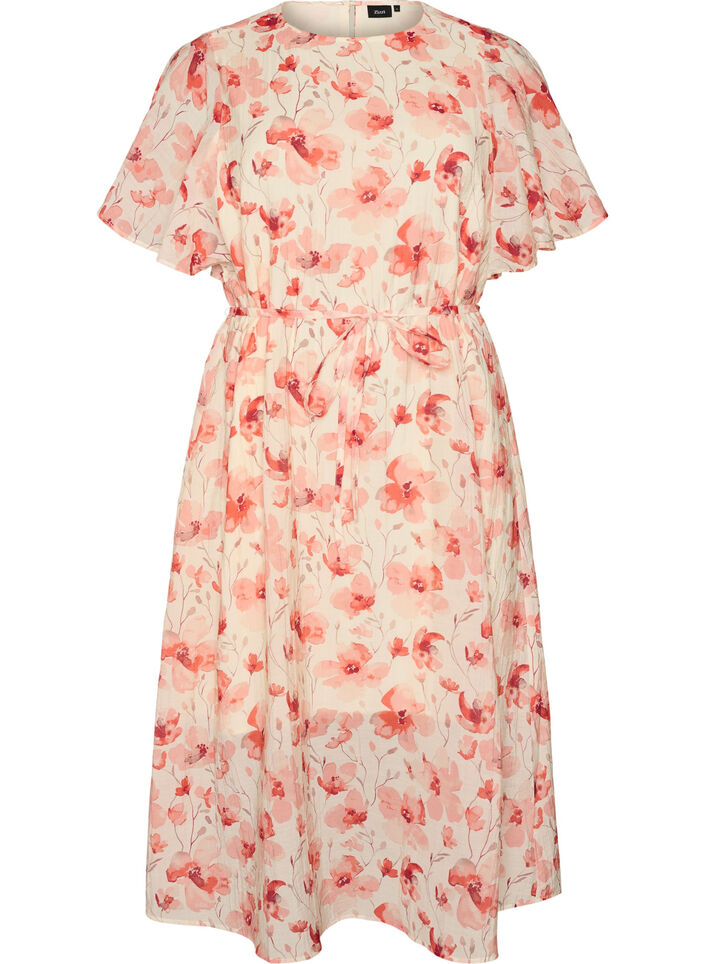 Kn&ouml;chellanges Kleid mit Fl&uuml;gel&auml;rmeln und Bindeg&uuml;rtel, Rot, Packshot image number 0
