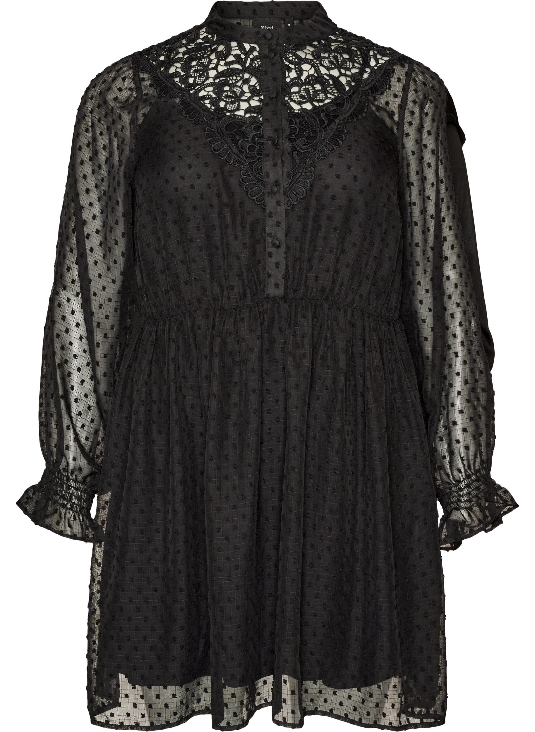 ZizziKleid aus Chiffon mit Guipure-Spitze und Empire-Linie, Schwarz, Packshot image number 0