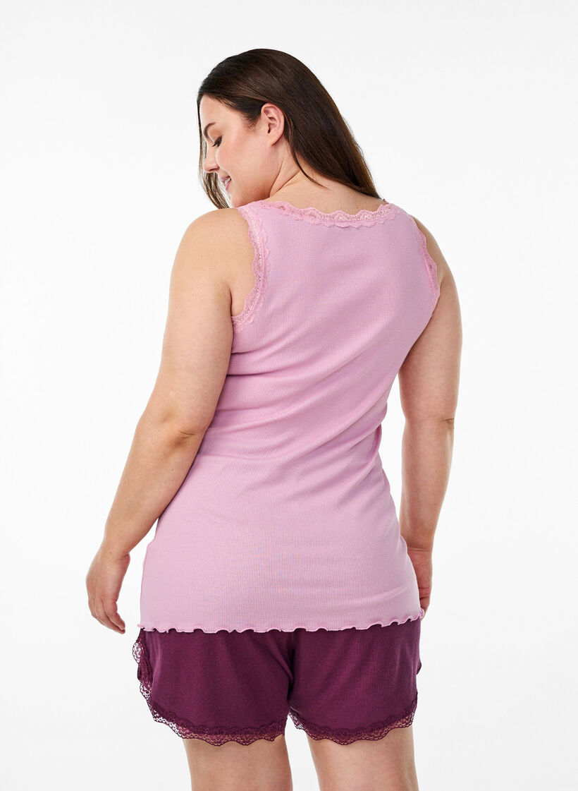 Top mit Spitzensaum, Pink, Model image number 2