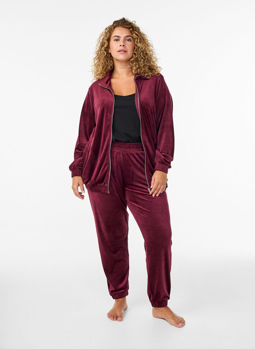 Lockere Samt-Hose, Dunkles Bordeaux, Model image number 0
