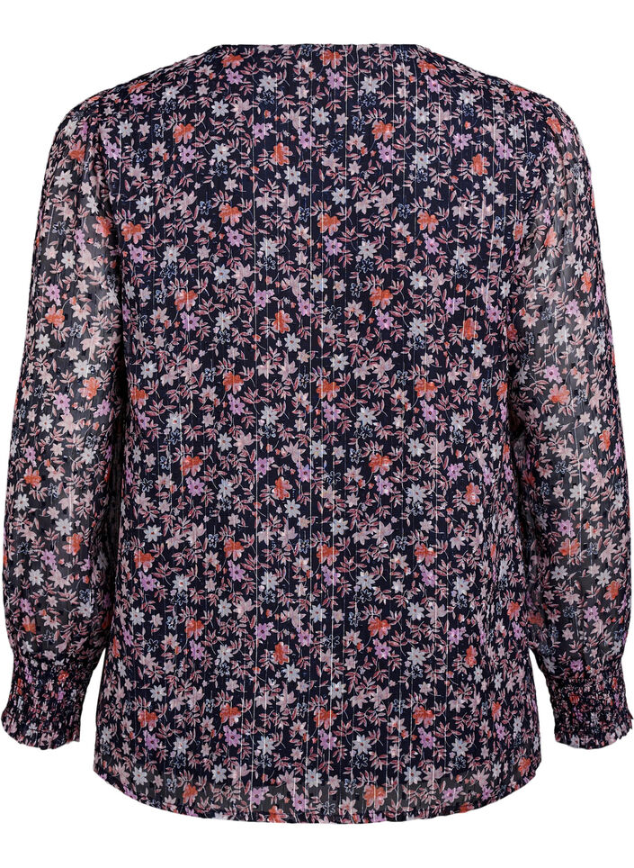Bluse mit gebl&uuml;mtem Print und Glitzerfaden, Blau, Packshot image number 1