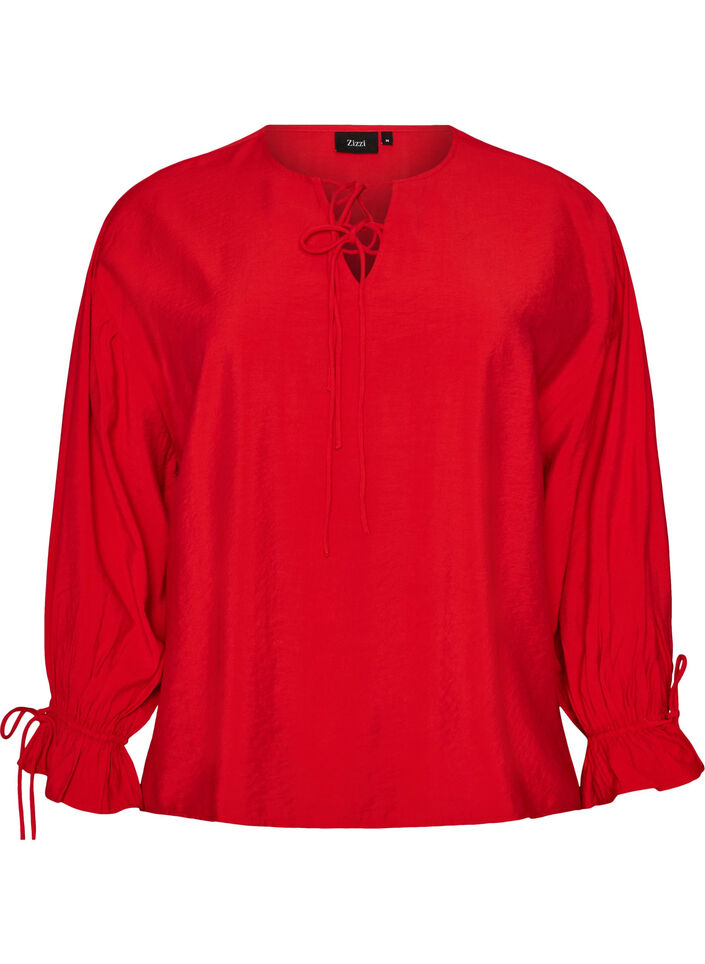 Viskosebluse mit Bindeb&auml;ndern und R&uuml;schendetails, Rot, Packshot image number 0