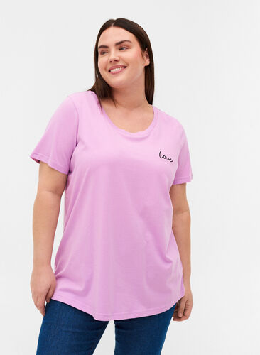 Kurzarm T-Shirt mit Print, Violet Tulle, Model image number 0