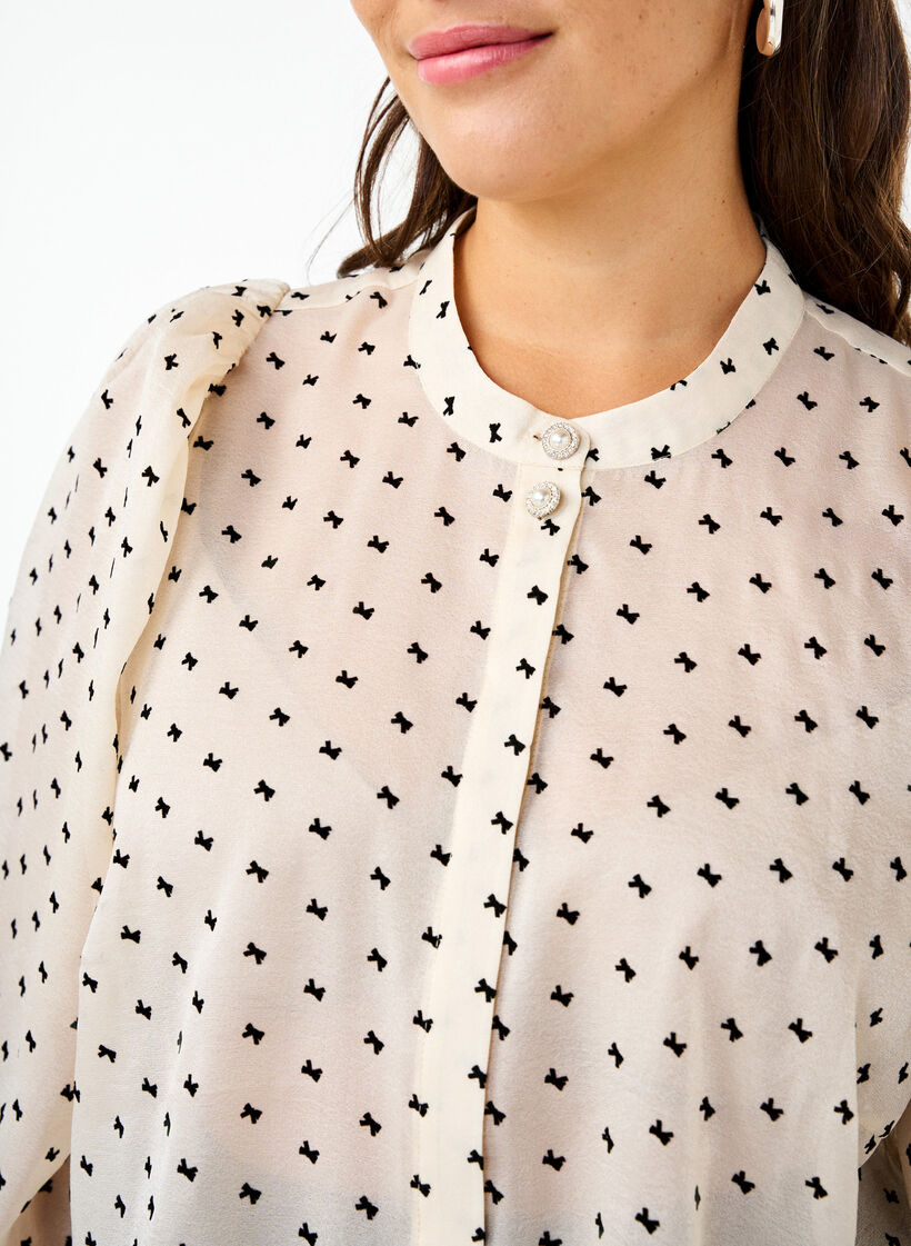 Bluse mit Schößchen und Schleifen, Ecru w Bow, Model image number 2