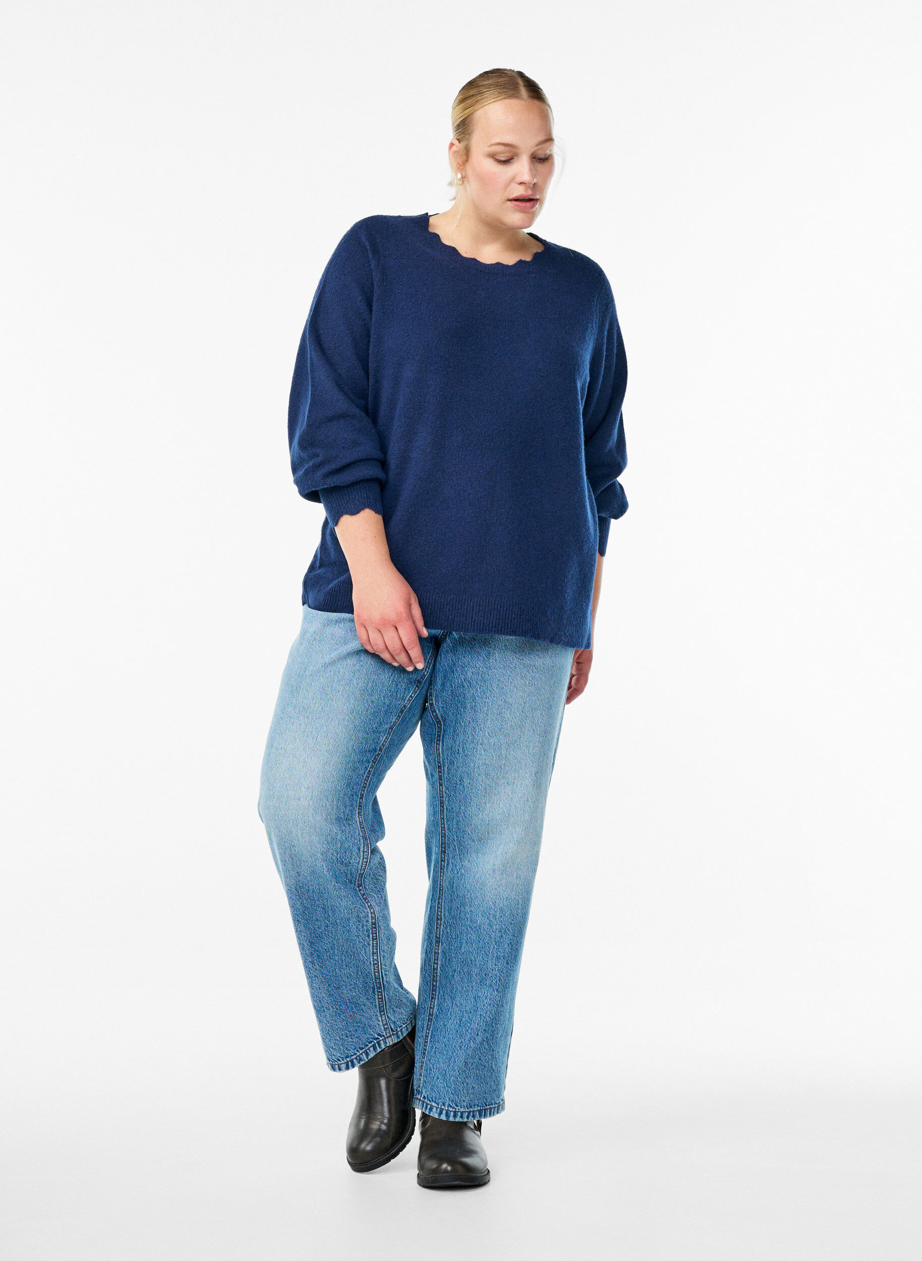 ZizziStrickbluse mit Wellenkante, Blau, Model image number 1