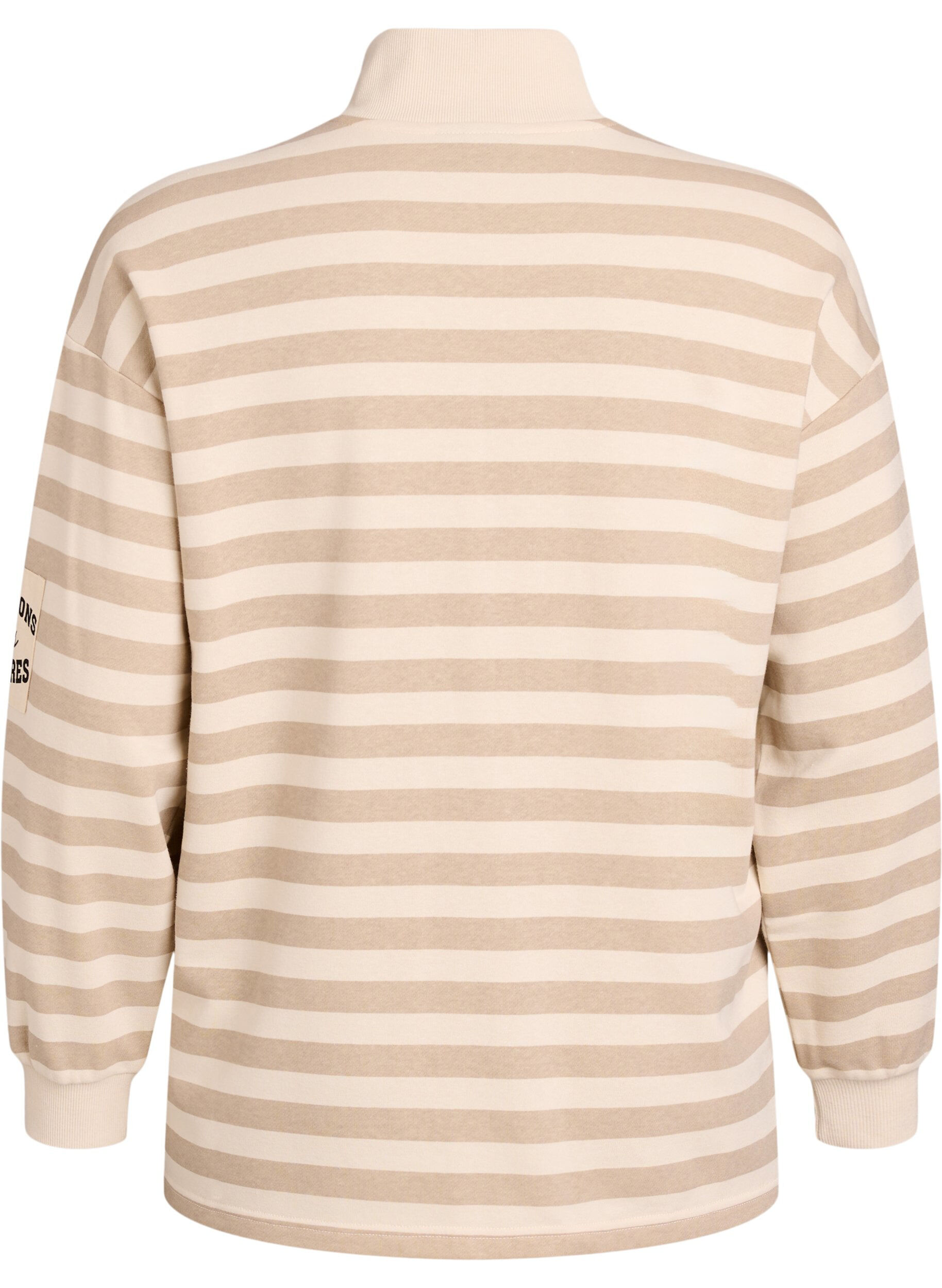 ZizziGestreiftes Sweatshirt mit Stehkragen und Rei&szlig;verschluss, Beige, Packshot image number 1