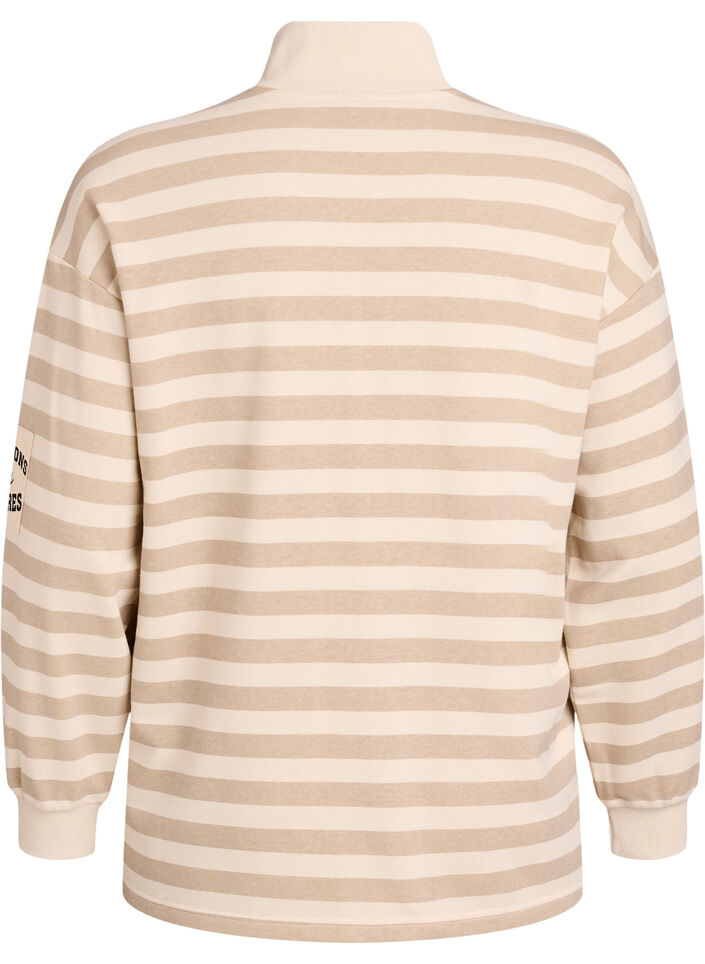 Gestreiftes Sweatshirt mit Stehkragen und Reißverschluss, Beige, Packshot image number 1