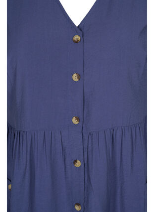 Kurzarm Kleid mit Knöpfen und Taschen, Nightshadow Blue, Packshot image number 2
