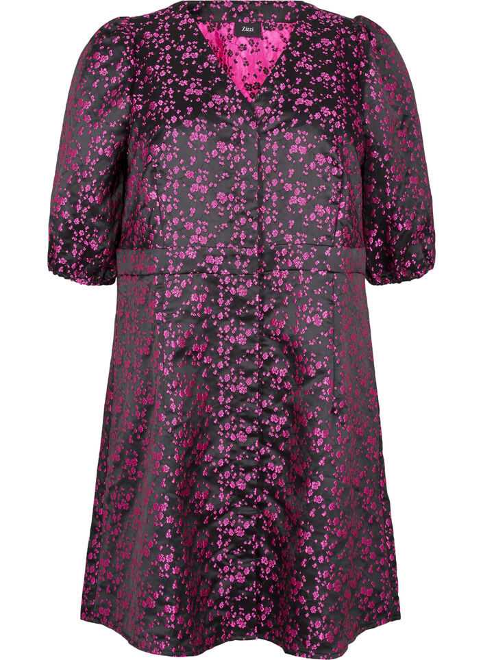 Knielanges Kleid mit aufgestickten Blumen, Black Pink Flower, Packshot image number 0