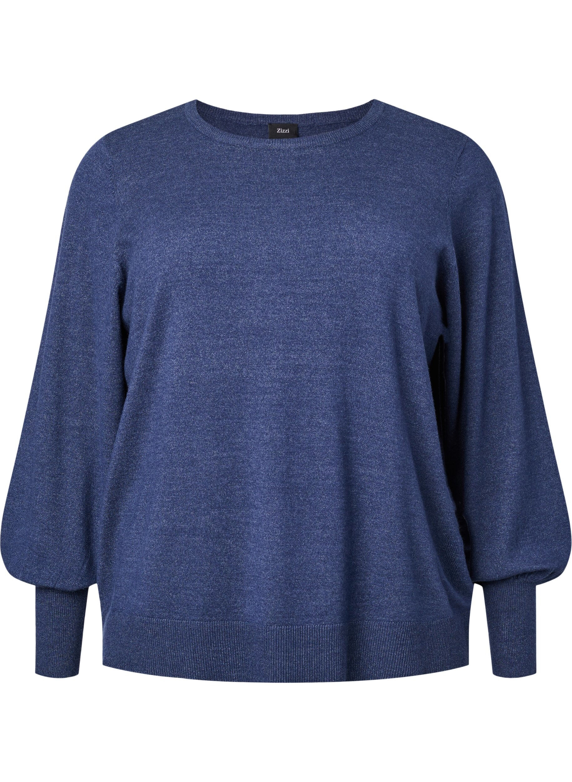 ZizziStrickbluse mit Viskose und Ballon&auml;rmeln, Dress Blues Mel., Packshot image number 0