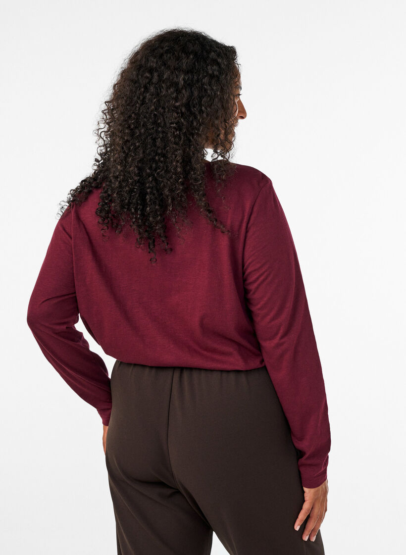 Langarmshirt mit V-Ausschnitt und Kn&ouml;pfen, Rot, Model image number 2