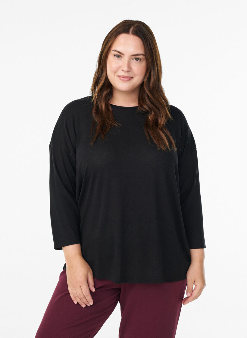 FLASH &ndash; Bluse aus Jersey mit 3/4-&Auml;rmeln , Schwarz, Model image number 0