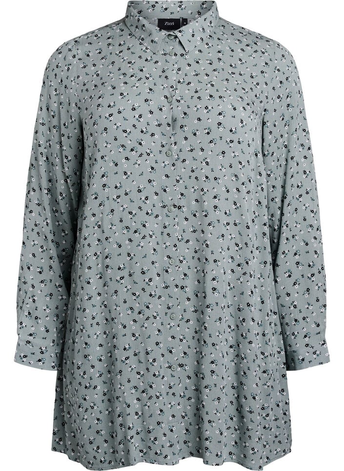 Lange Bluse mit geblümtem Print, Grün, Packshot image number 0