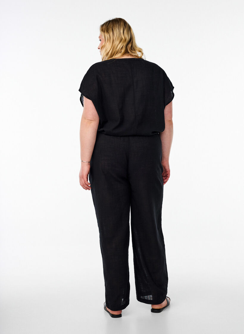FLASH - Gerade geschnittene Hose mit hoher Taille, Schwarz, Model image number 1