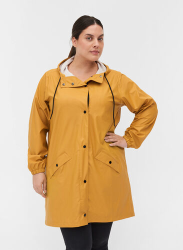 Regenjacke mit Kapuze und Knopfverschluss, Spruce Yellow, Model image number 0
