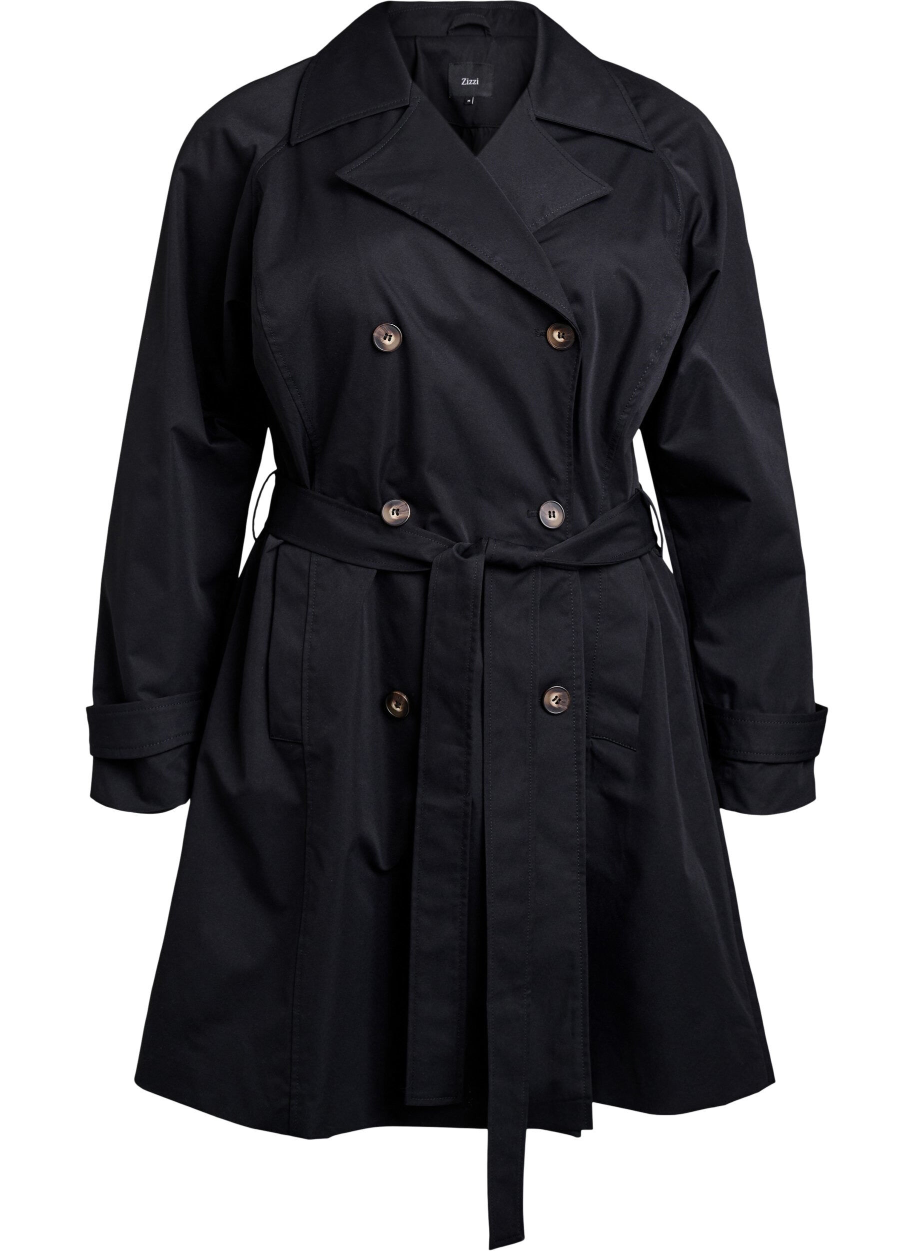 ZizziTrenchcoat in Midi-L&auml;nge mit G&uuml;rtel, Black, Packshot image number 0